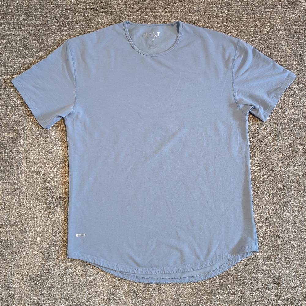 BYLT Men's Premium Basics Lux Drop Hem Light Blue Crew Neck Shirt - XL